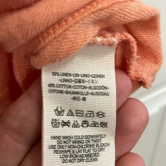 FREE PEOPLE oversized linen blend tangerine top.  L - Picture 5 of 6